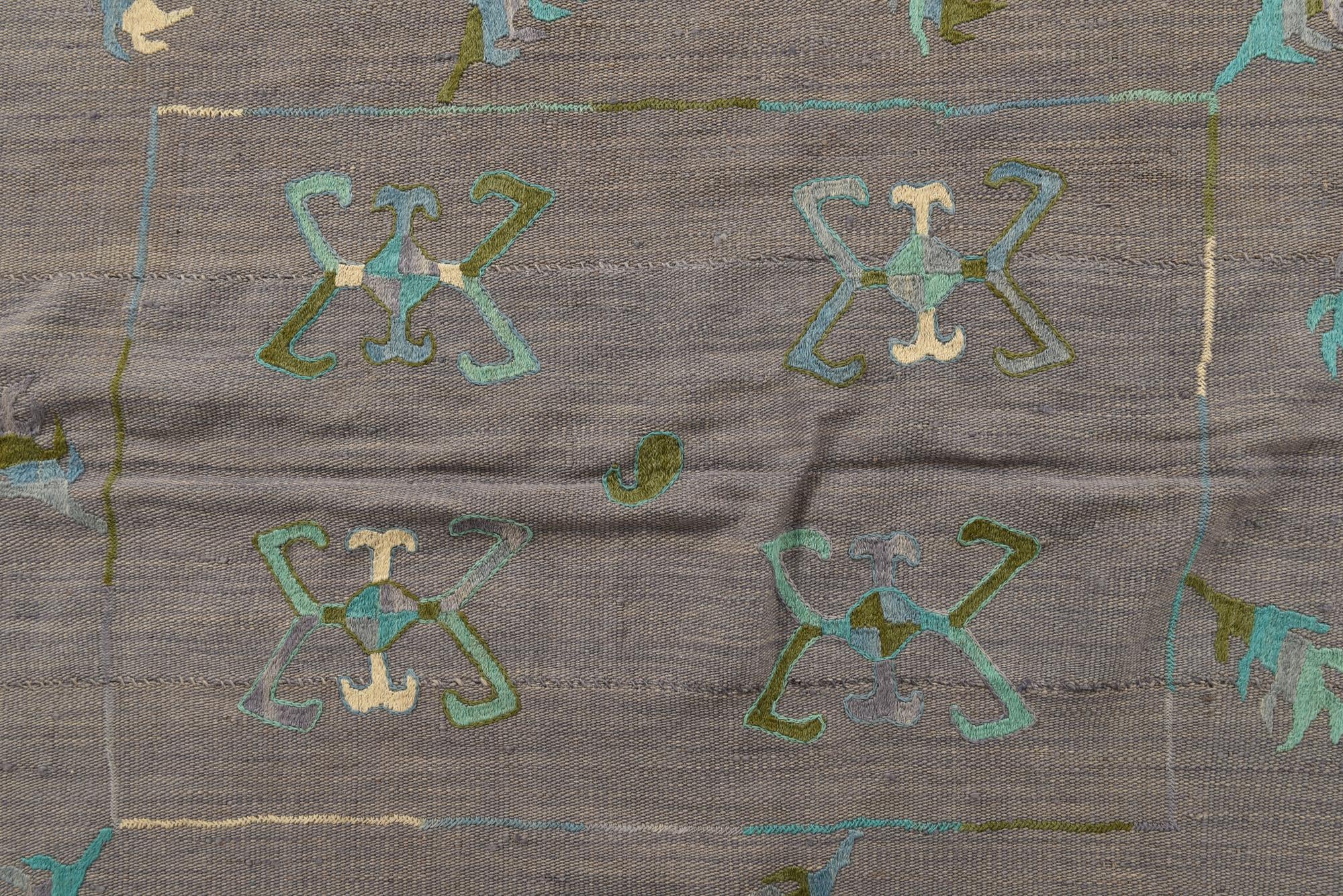 5' 9 x 6' 2 Hand Woven Kilim Suzani Wool Rug