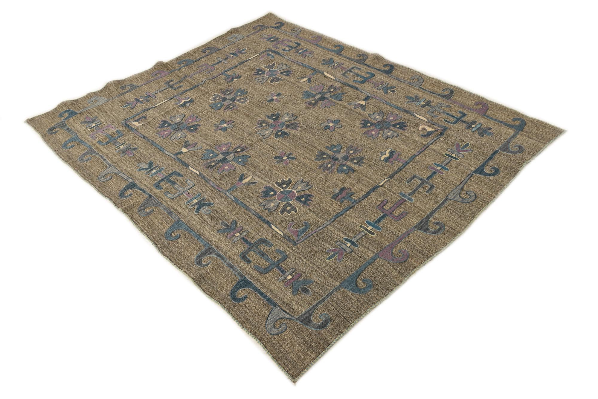 5' 2 x 6' 2 Hand Woven Kilim Suzani Wool Rug
