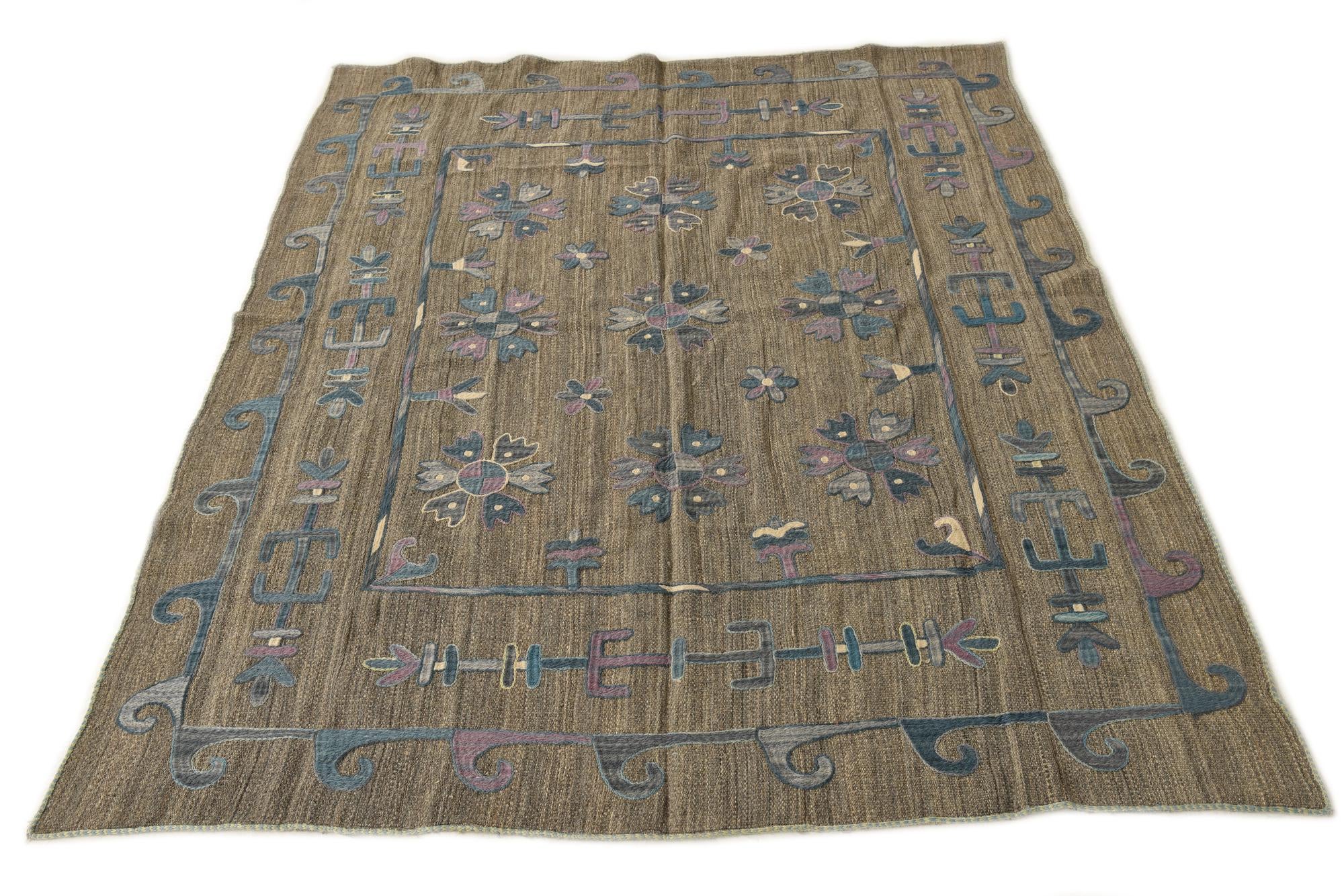 5' 2 x 6' 2 Hand Woven Kilim Suzani Wool Rug