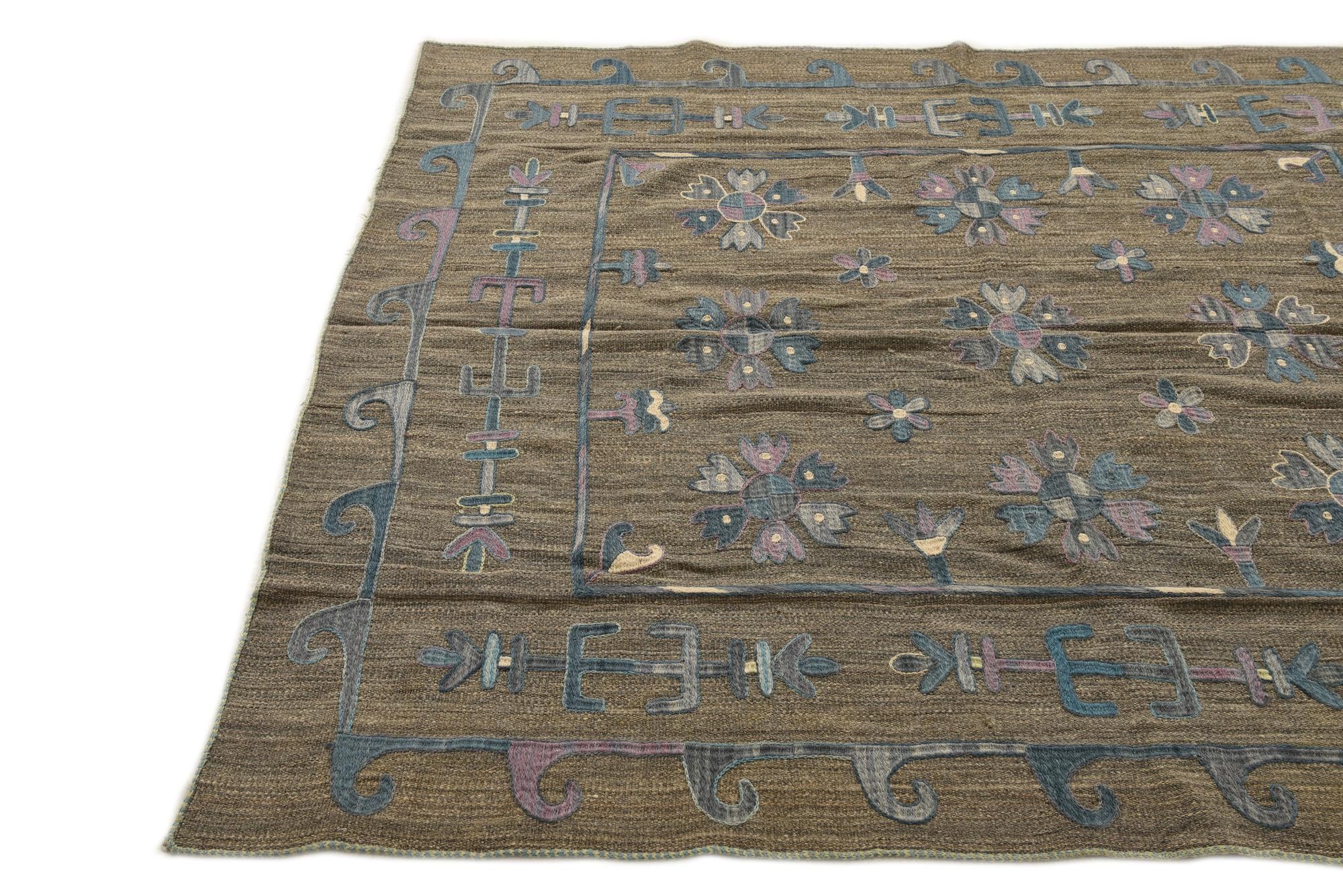 5' 2 x 6' 2 Hand Woven Kilim Suzani Wool Rug