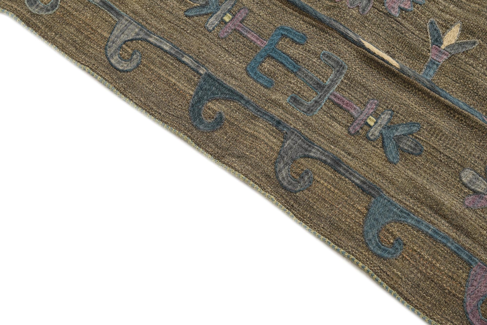 5' 2 x 6' 2 Hand Woven Kilim Suzani Wool Rug