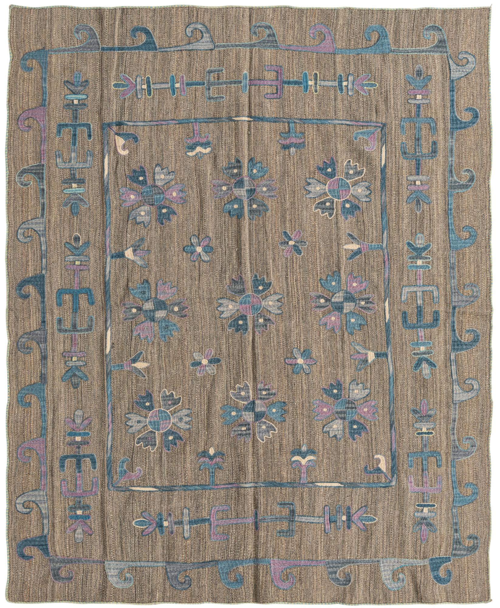 5' 2 x 6' 2 Hand Woven Kilim Suzani Wool Rug