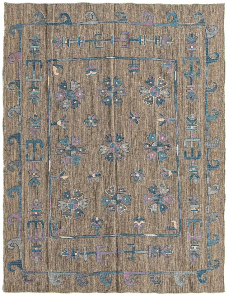 Detail image of 5' 2 x 6' 2 Hand Woven Kilim Suzani Wool Rug