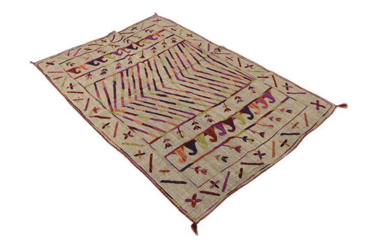 3' 10 x 5' 7 Hand Woven Kilim Suzani Wool Rug