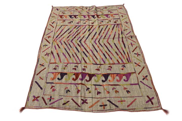 3' 10 x 5' 7 Hand Woven Kilim Suzani Wool Rug
