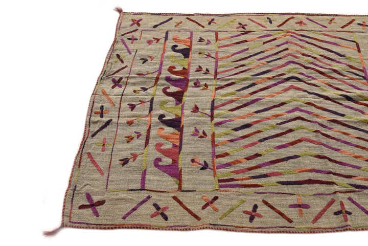 3' 10 x 5' 7 Hand Woven Kilim Suzani Wool Rug