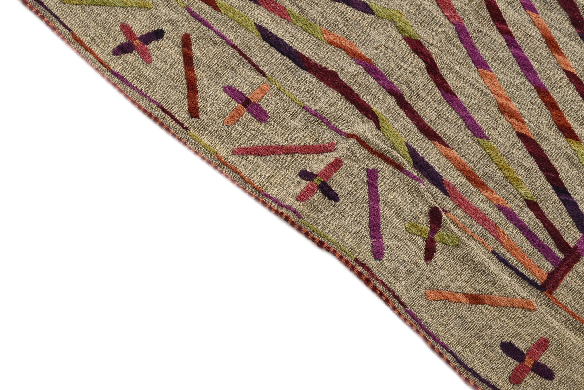 3' 10 x 5' 7 Hand Woven Kilim Suzani Wool Rug