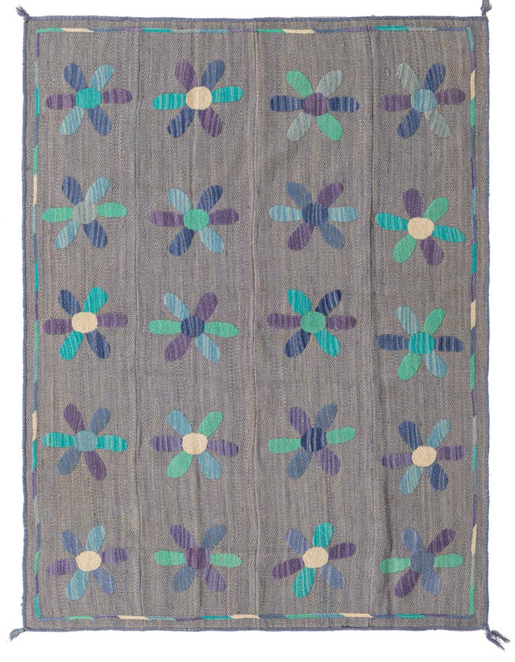 Detail image of 4' 2 x 5' 3 Hand Woven Kilim Suzani Wool Rug