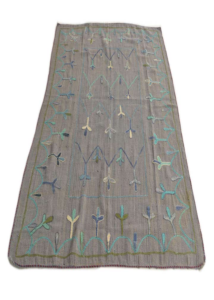 4' 7 x 6' 9 Hand Woven Kilim Suzani Wool Rug