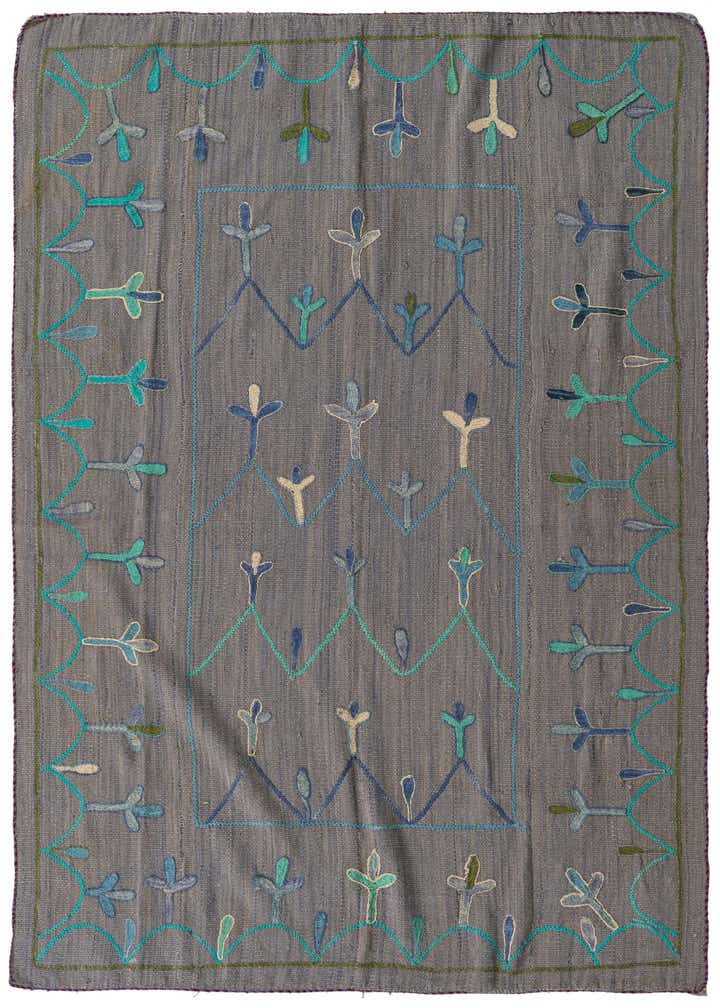 4' 7 x 6' 9 Hand Woven Kilim Suzani Wool Rug
