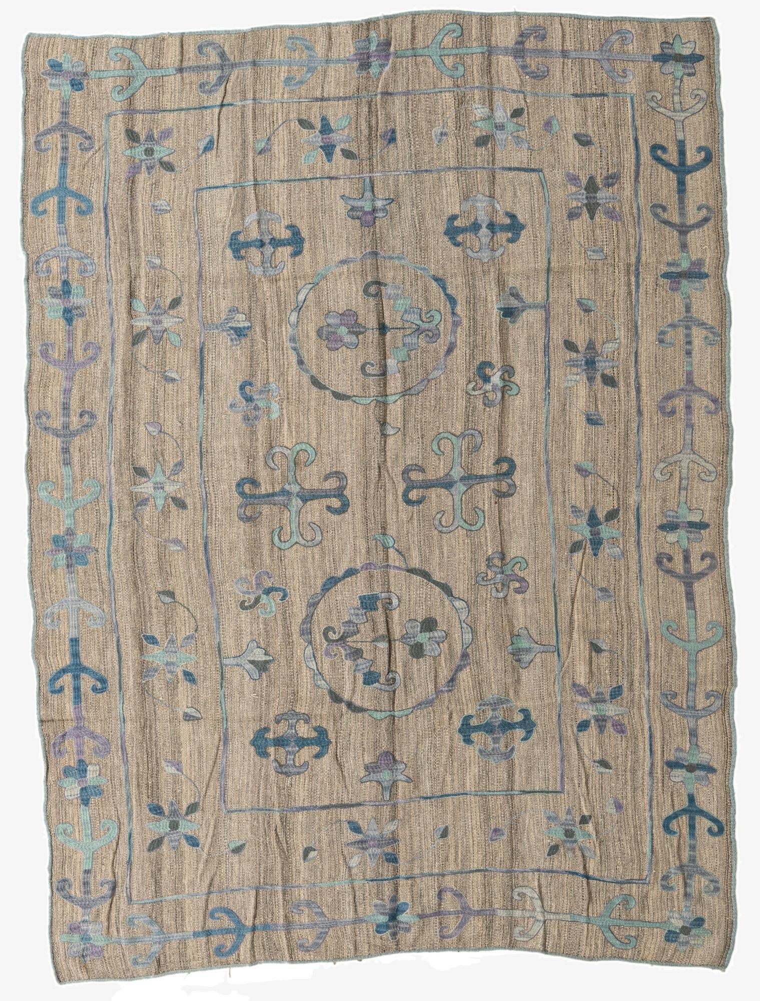 6' 7 x 8' 10  Hand Woven Kilim Suzani Wool Rug