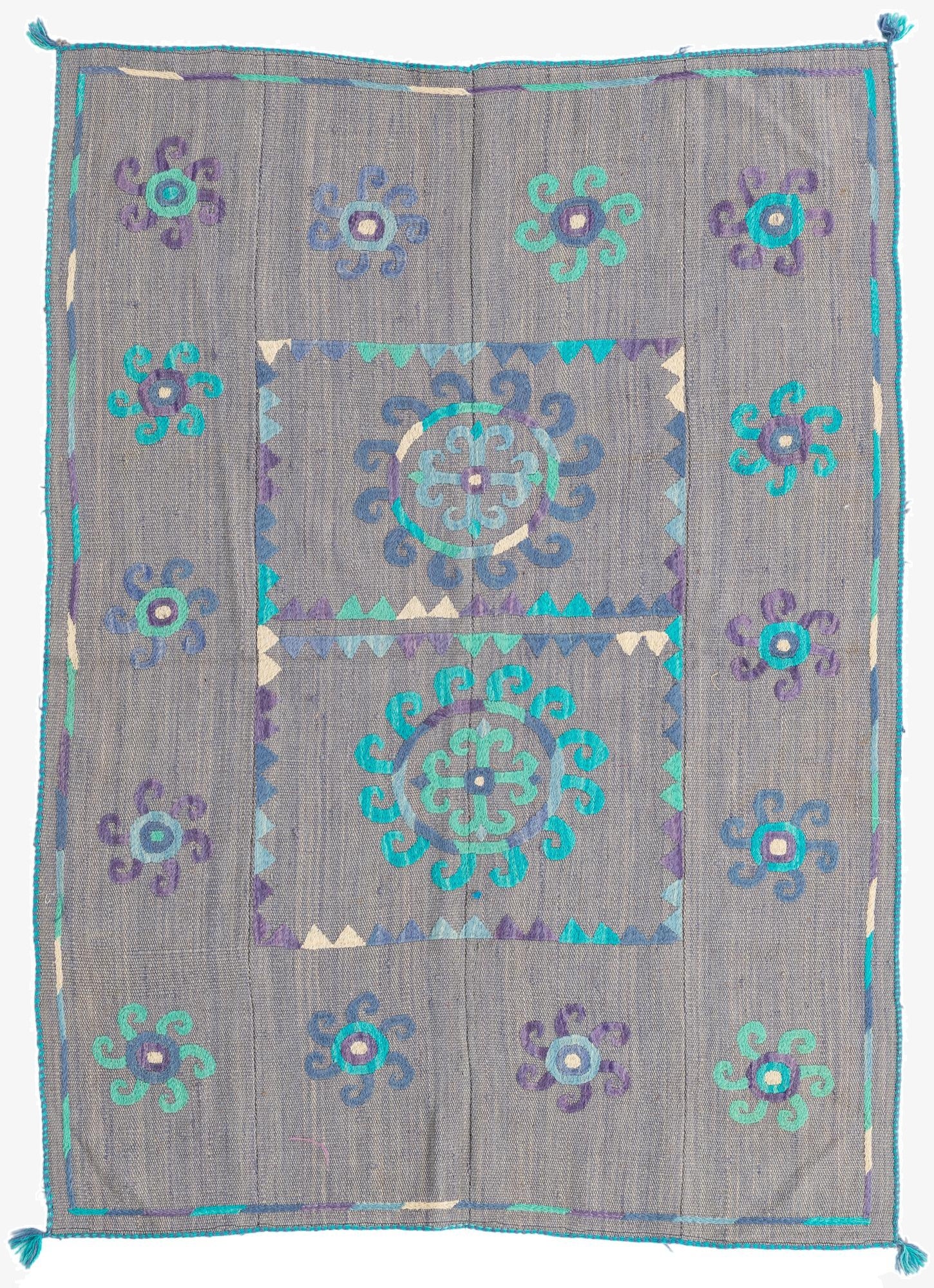 4' 1 x 5' 6  Hand Woven Kilim Suzani Wool Rug