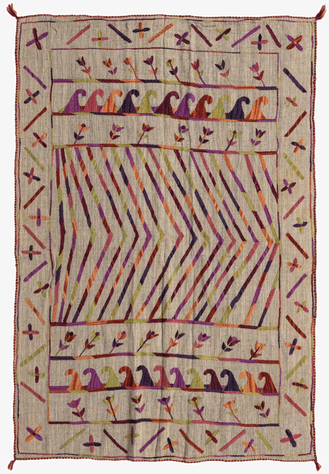 3' 10 x 5' 7  Hand Woven Kilim Suzani Wool Rug