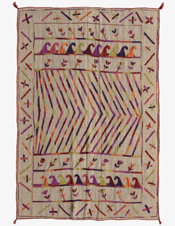 3' 10 x 5' 7 Hand Woven Kilim Suzani Wool Rug