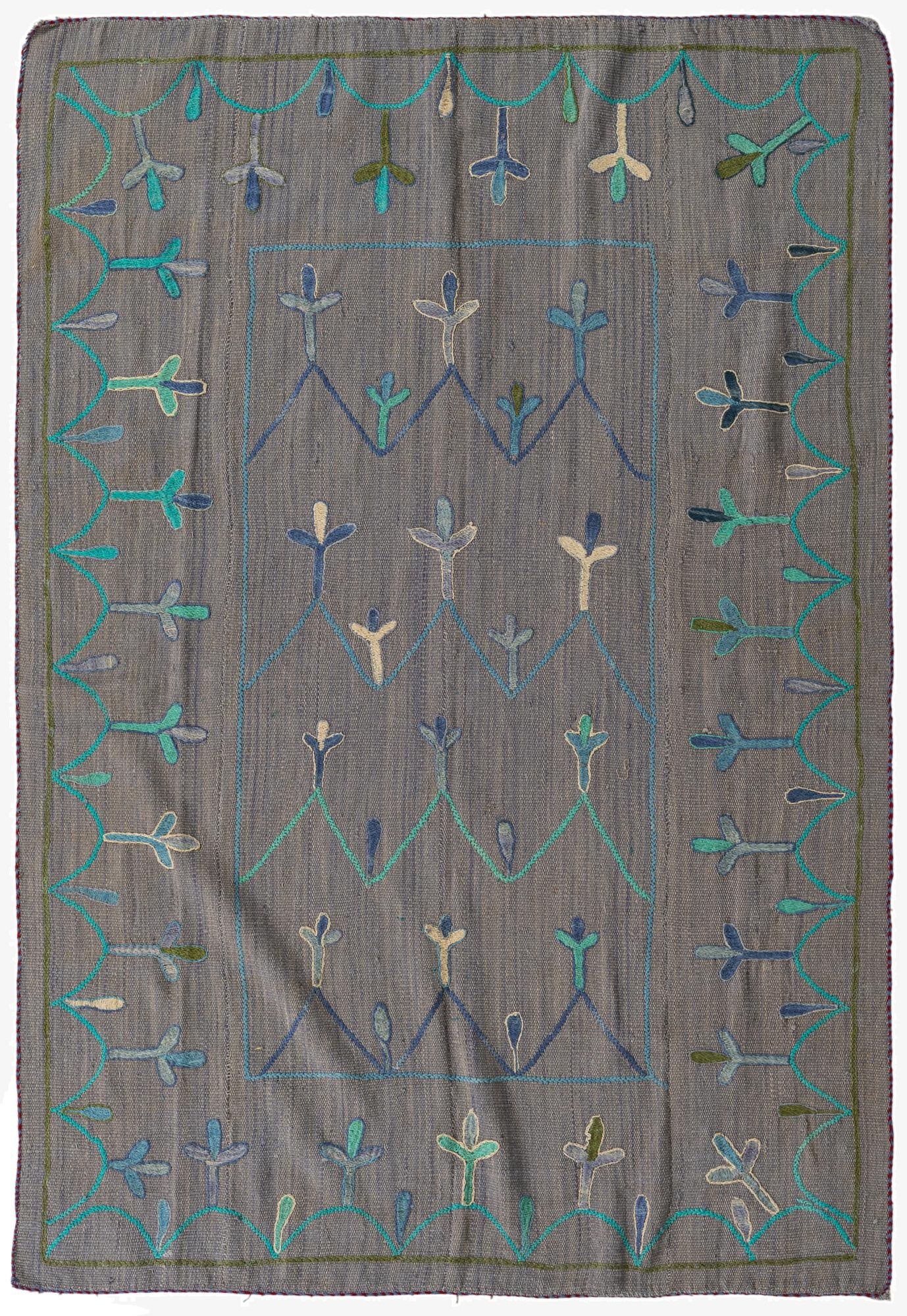 4' 7 x 6' 9  Hand Woven Kilim Suzani Wool Rug