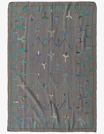 4' 7 x 6' 9 Hand Woven Kilim Suzani Wool Rug