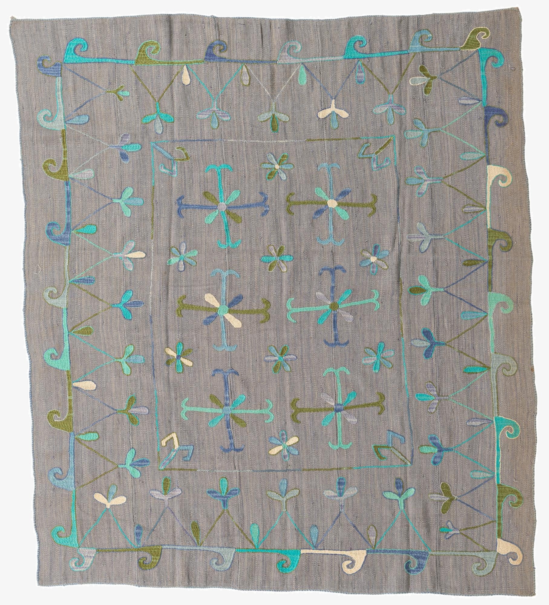 5' 10 x 6' 7  Hand Woven Kilim Suzani Wool Rug