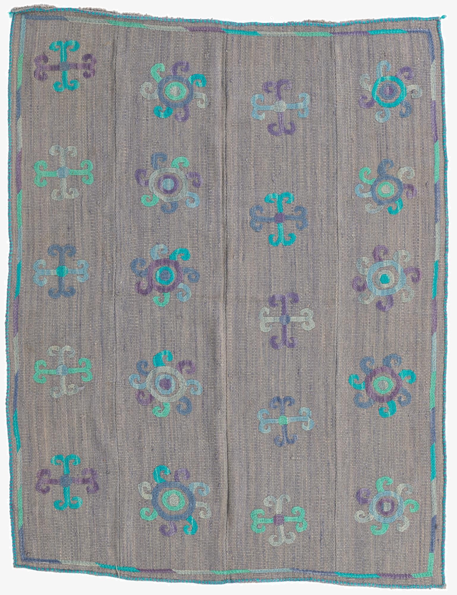 4' 3 x 5' 5  Hand Woven Kilim Suzani Wool Rug
