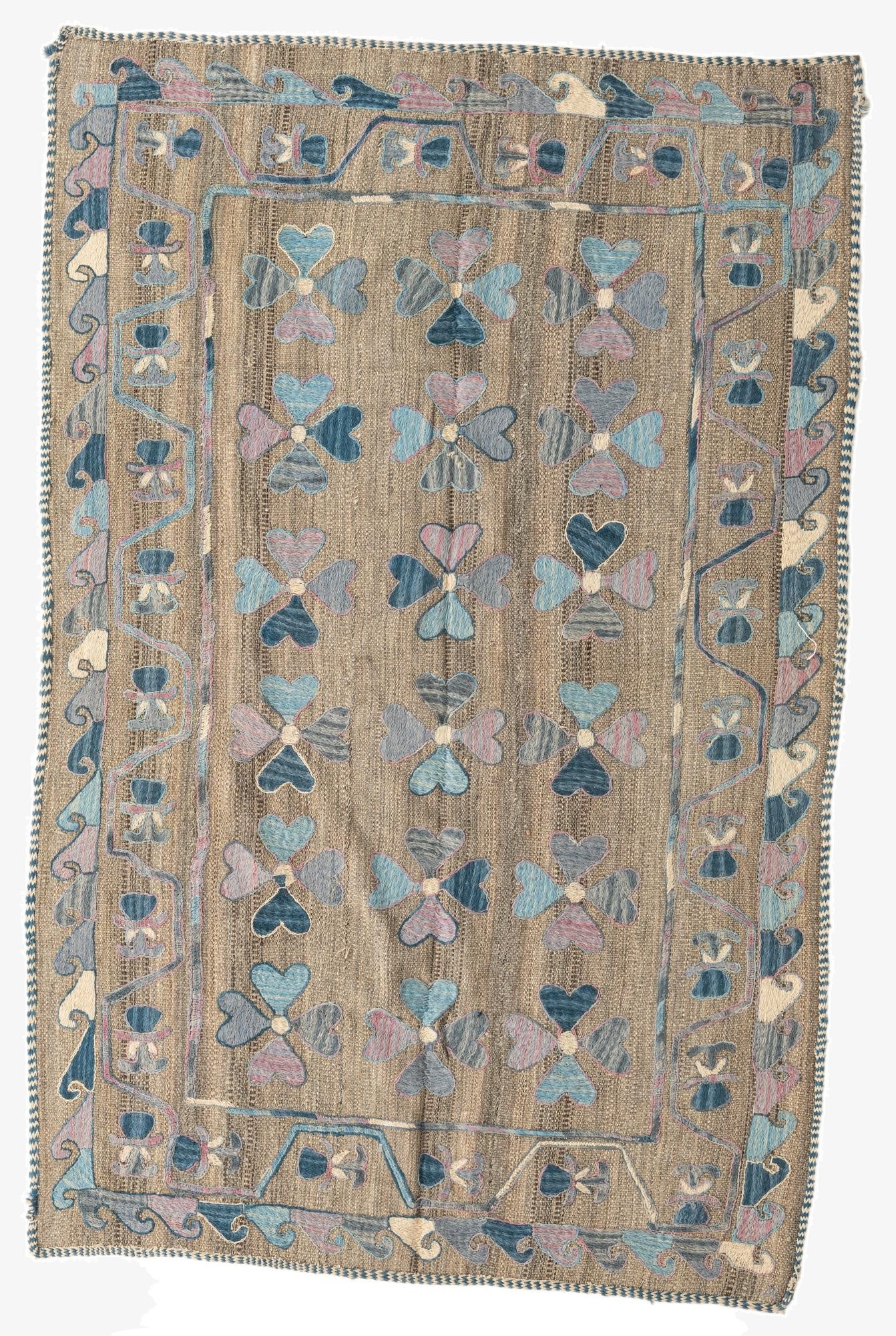 4' 8 x 7' 2  Hand Woven Kilim Suzani Wool Rug