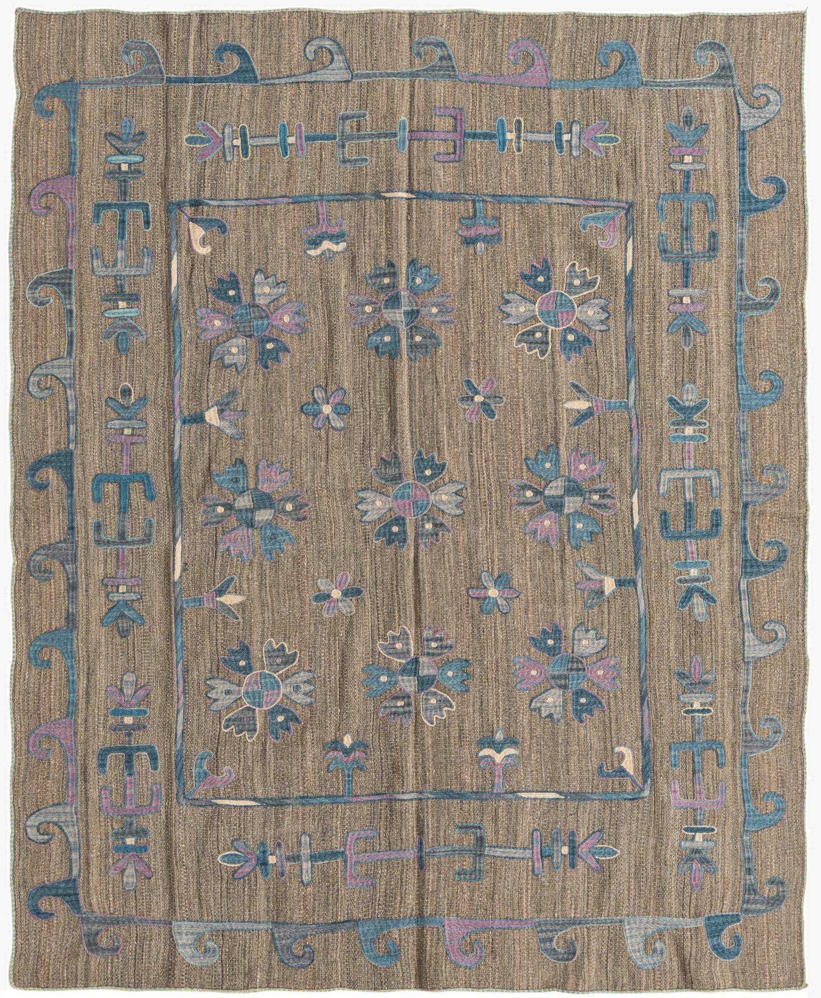 5' 2 x 6' 2  Hand Woven Kilim Suzani Wool Rug