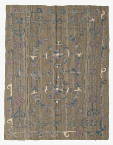 5' 7 x 7' Hand Woven Kilim Suzani Wool Rug