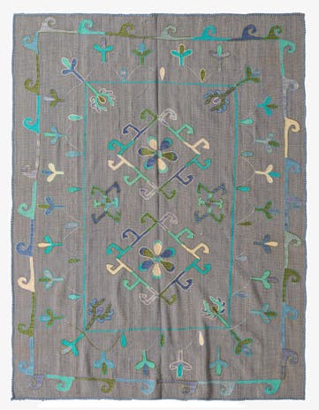 5' 9 x 7' 5 Hand Woven Kilim Suzani Wool Rug
