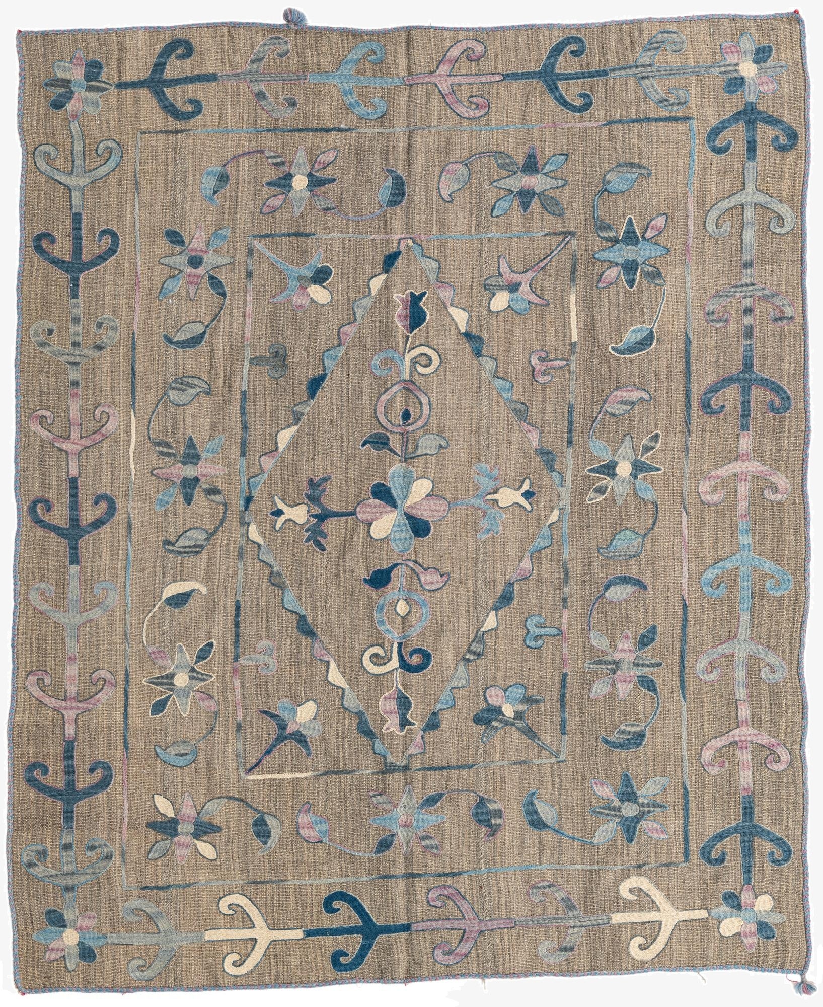 5' 3 x 6' 4  Hand Woven Kilim Suzani Wool Rug