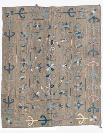 5' 3 x 6' 4 Hand Woven Kilim Suzani Wool Rug