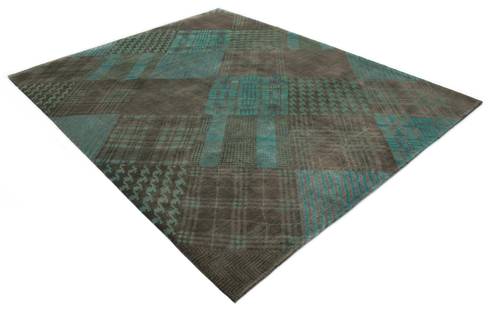 8' x 9' 9 Hand Knotted Modern Manshu Wool Rug