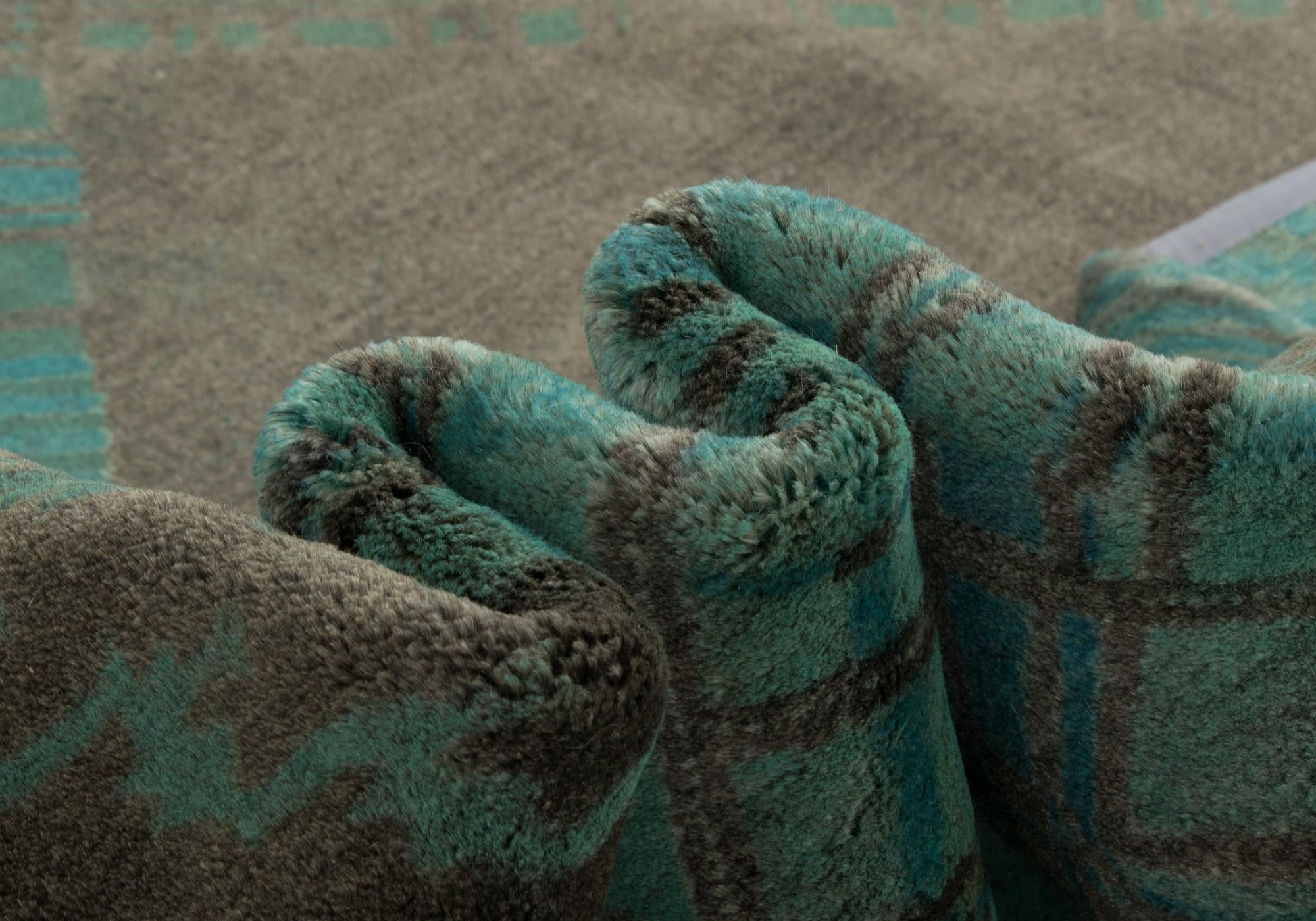 8' x 9' 9 Hand Knotted Modern Manshu Wool Rug
