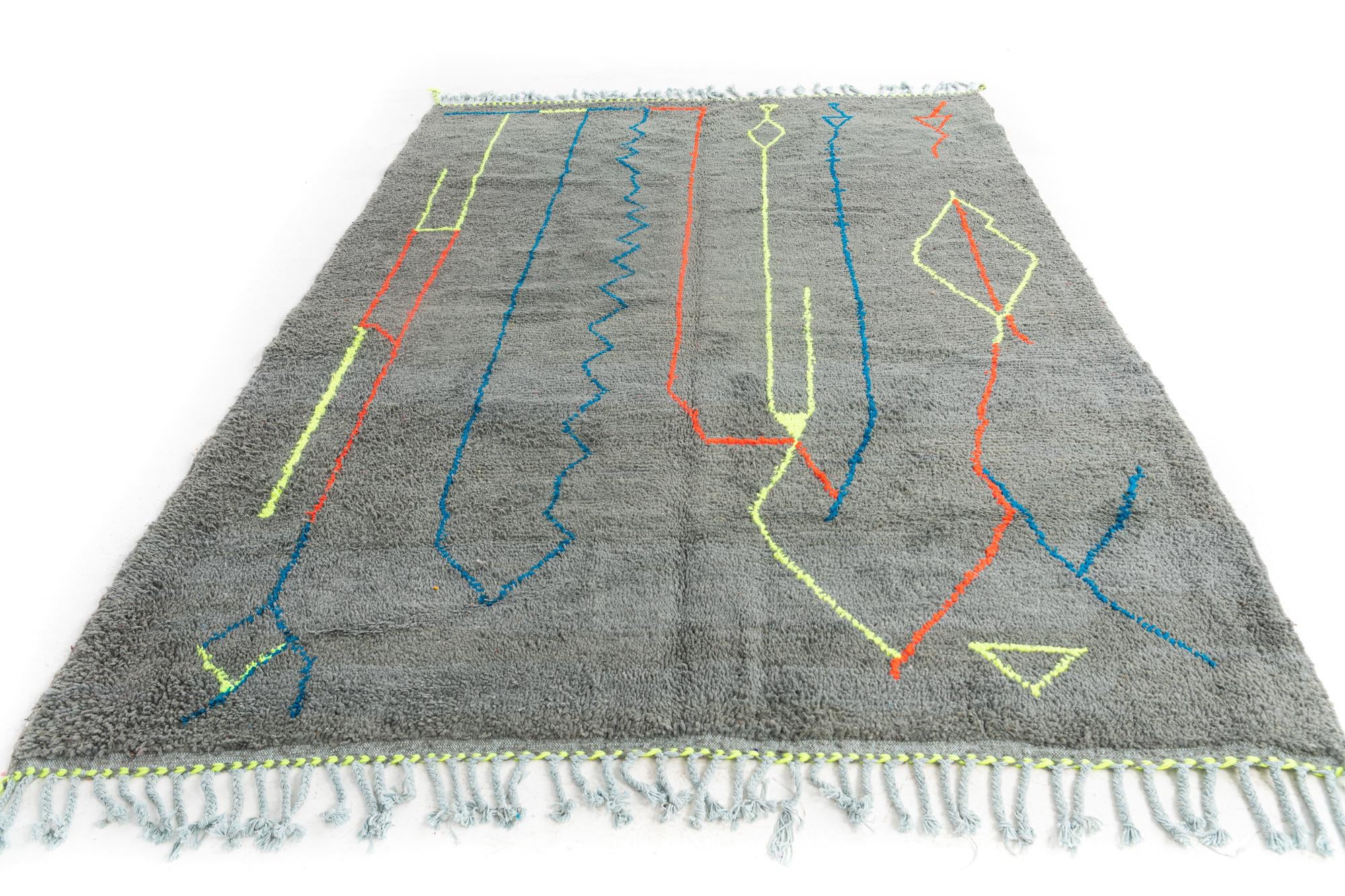 6' 9 x 9' 6 Hand Knotted Moroccan Wool Rug
