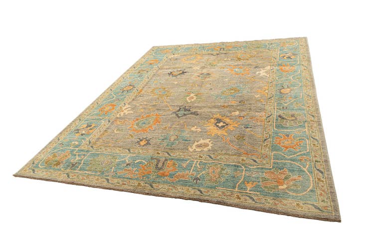 Detail image of 9' 1 x 11' 9 Hand Knotted Oushak Rug
