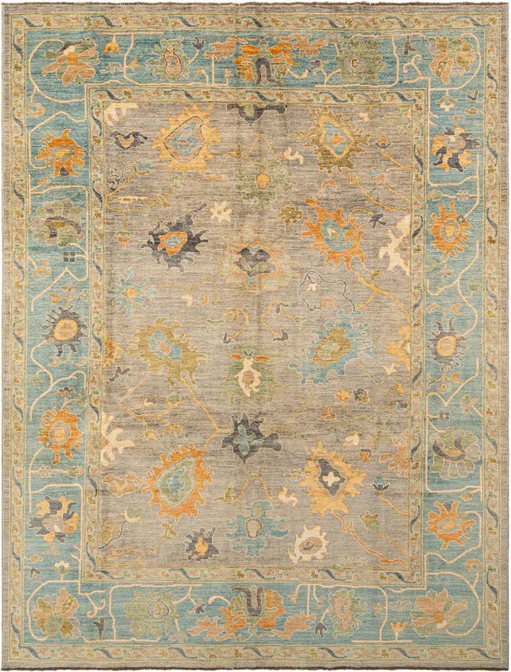 Detail image of 9' 1 x 11' 9 Hand Knotted Oushak Rug