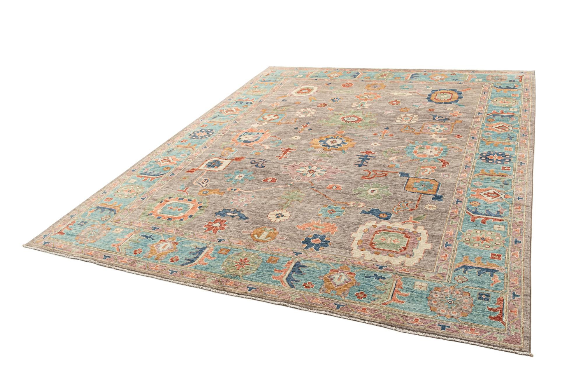 9' 1 x 11' 5 Hand Knotted Oushak Rug