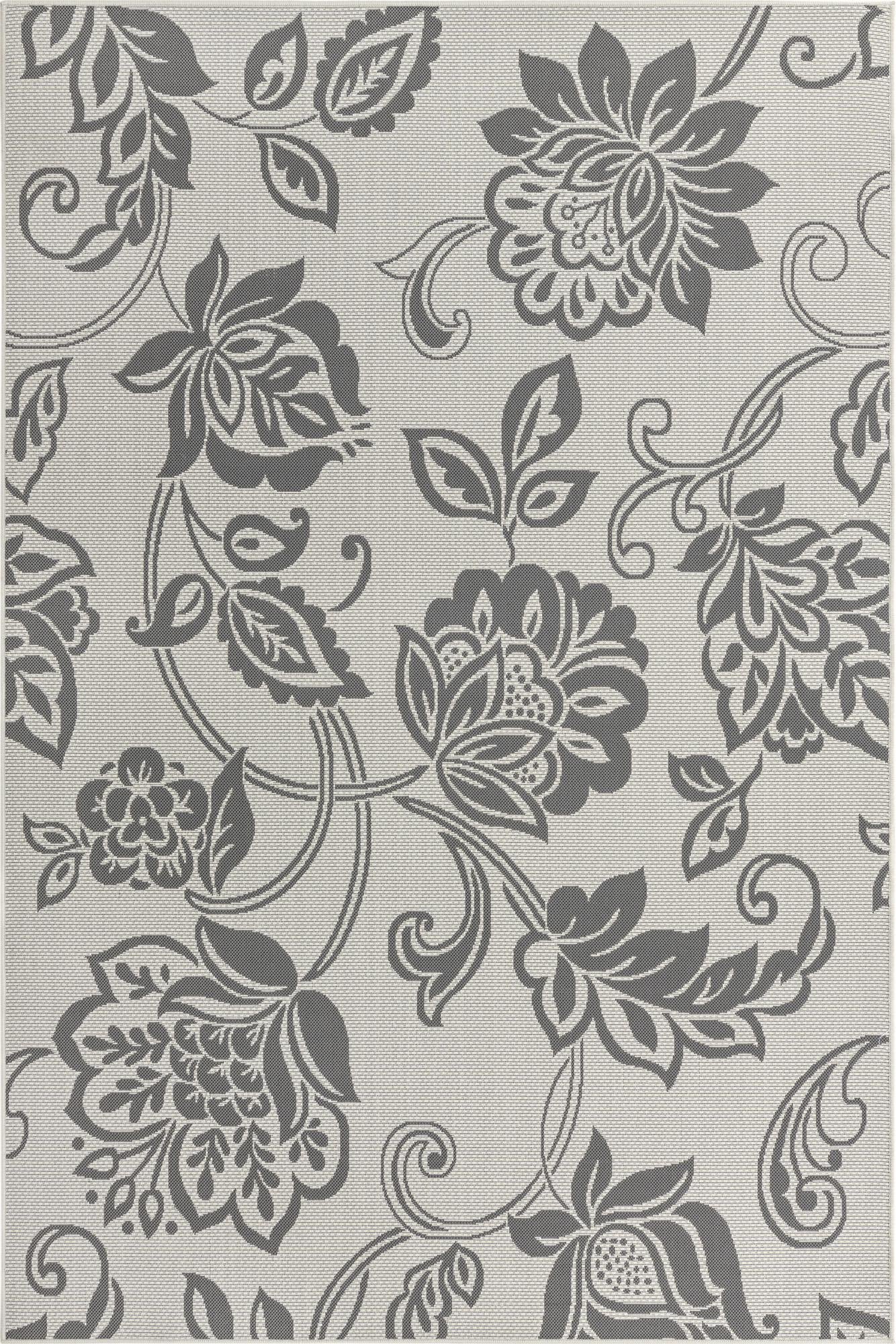 Gray Easy-Clean Botanical Indoor / Outdoor Rug