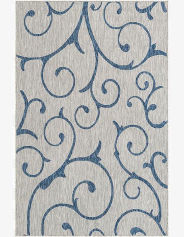 Gray Easy-Clean Botanical Indoor / Outdoor Rug
