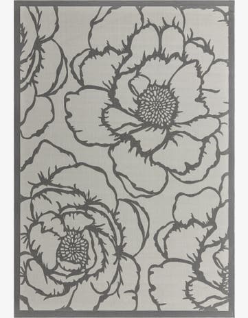 Gray Easy-Clean Botanical Indoor / Outdoor Rug