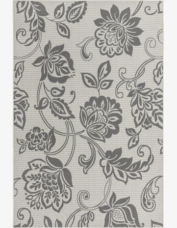 Gray Easy-Clean Botanical Indoor / Outdoor Rug