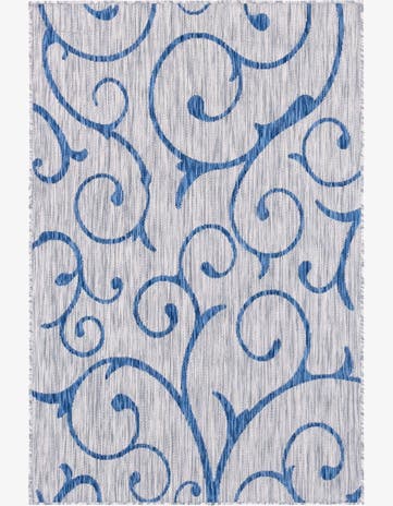 Gray Easy-Clean Botanical Indoor / Outdoor Rug