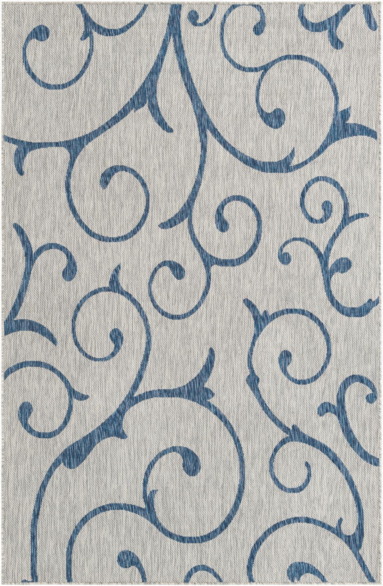 Custom Gray  Washable Botanical Indoor / Outdoor Rug