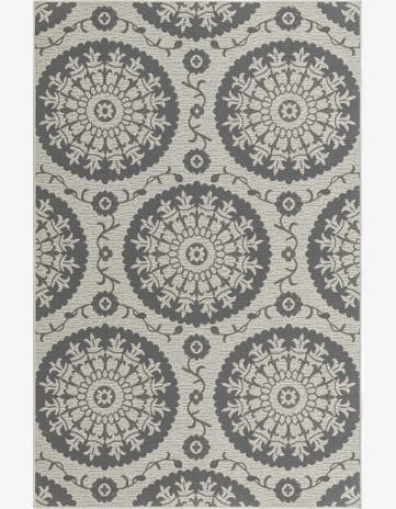 Gray Easy-Clean Botanical Indoor / Outdoor Rug