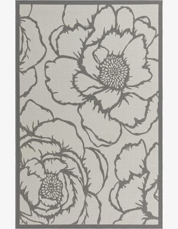 Gray Easy-Clean Botanical Indoor / Outdoor Rug