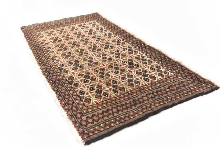 1' 8 x 3' 5 Hand Knotted Torkaman Persian Wool Rug