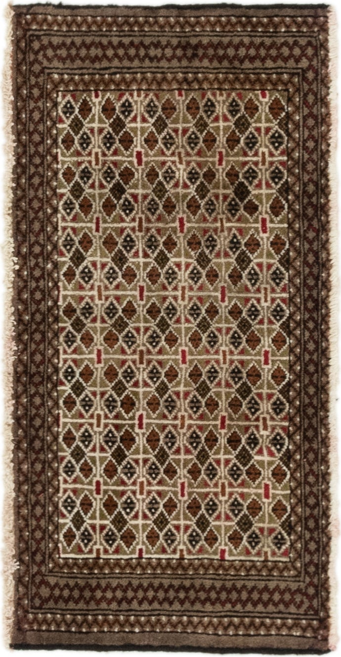 1' 8 x 3' 5 Hand Knotted Torkaman Persian Wool Rug