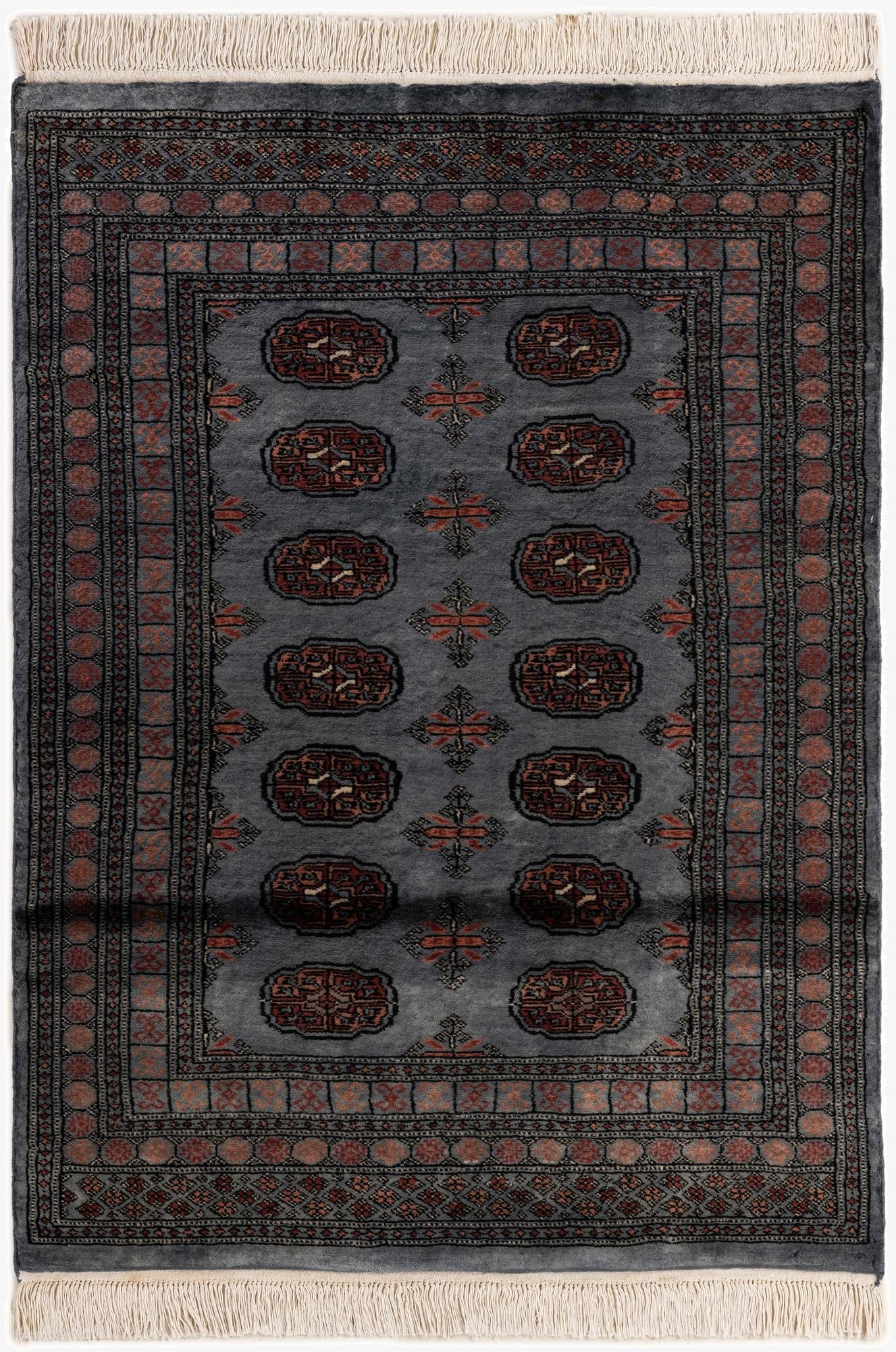 4' 1 x 5' 7  Hand Knotted Torkaman Persian Wool Rug