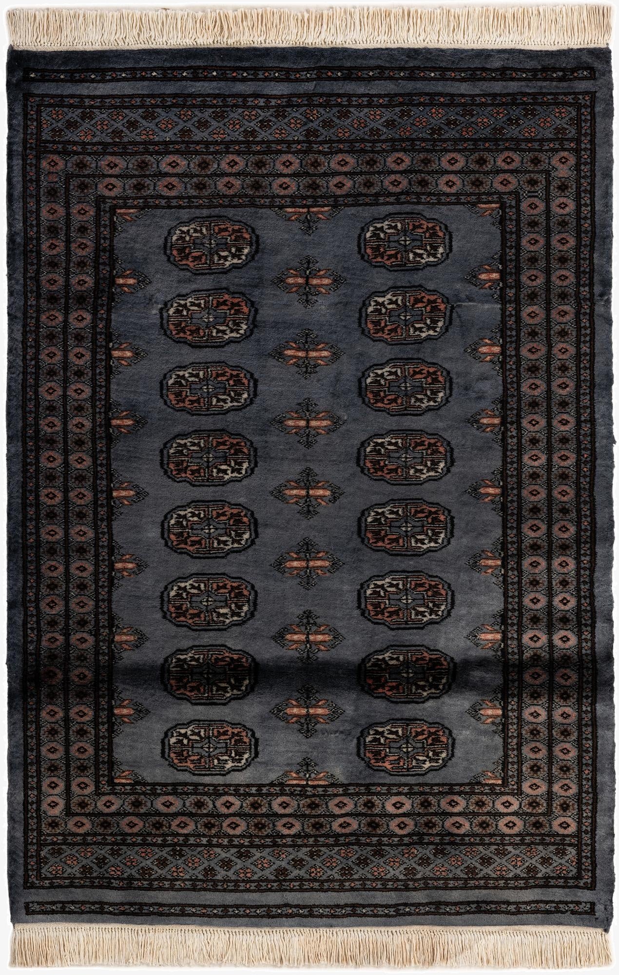 4' 4 x 6' 1  Hand Knotted Torkaman Persian Wool Rug