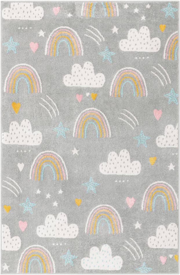 Detail image of 5' 3 x 8' Clouds and Rainbows Whimsy Kids Rug