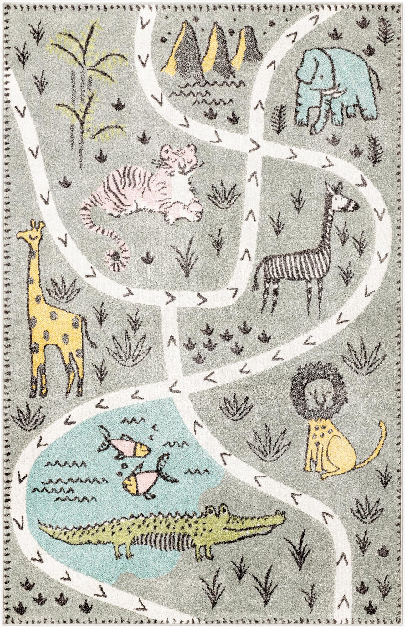 Primary image 5' 3 x 8' Animals Whimsy Kids Rug