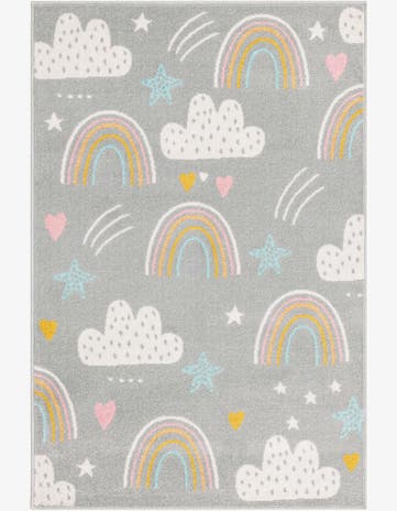 Gray Clouds and Rainbows Whimsy Kids Rug