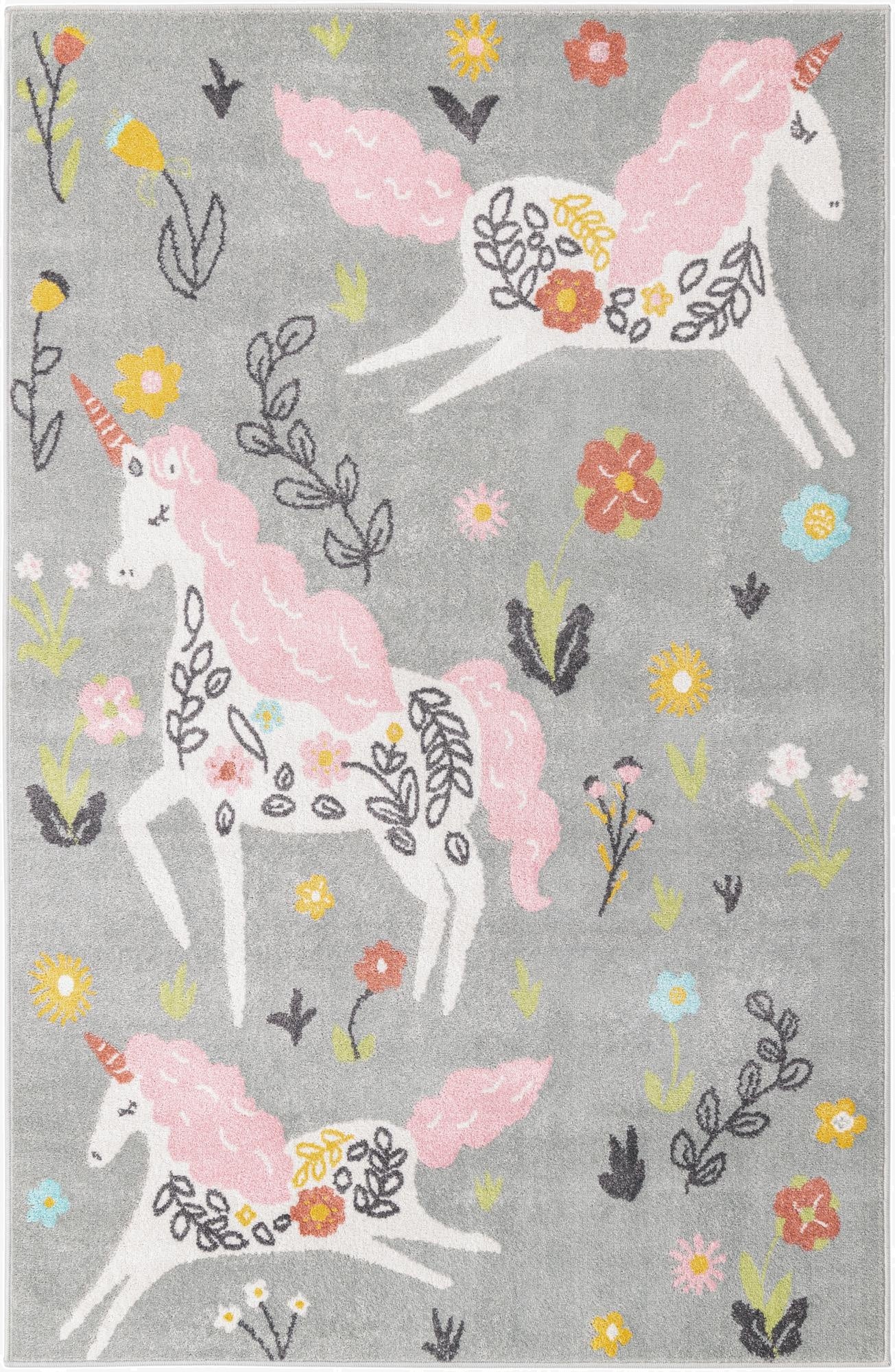 5' 3 x 8' Unicorns Whimsy Kids Rug